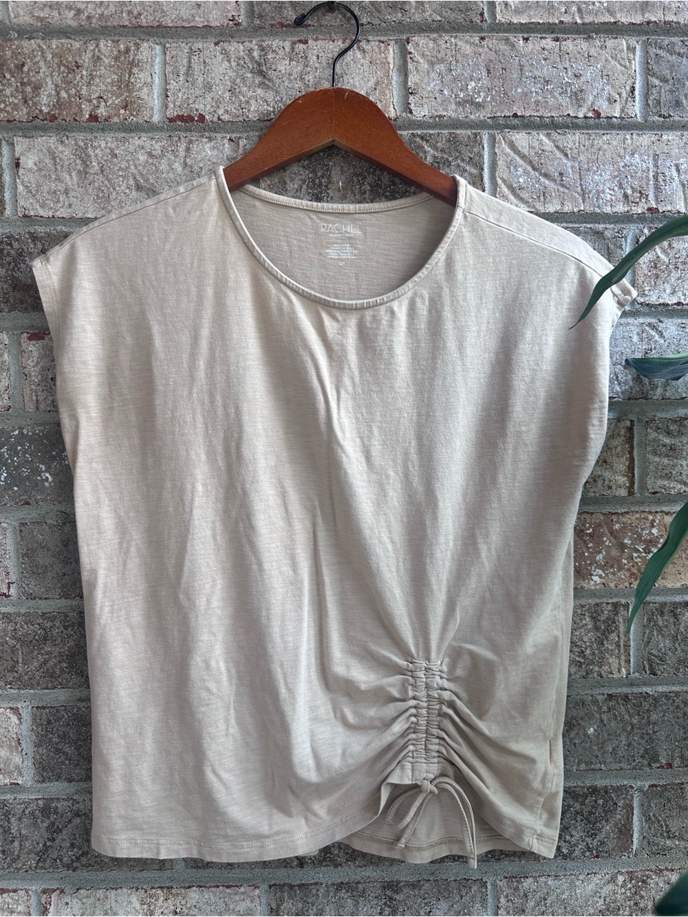 Rachel Brand Beige Ruched Front Short Sleeve Top SIZE SM
